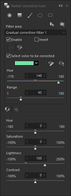 Select a color for adjustment in the Partial Correction Tool